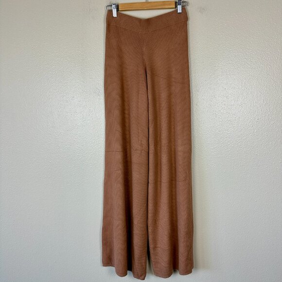 L’Agence Womens Medium Wide Leg Pants Ribbed Knit Quiet Luxury Camel Brown - Picture 4 of 4